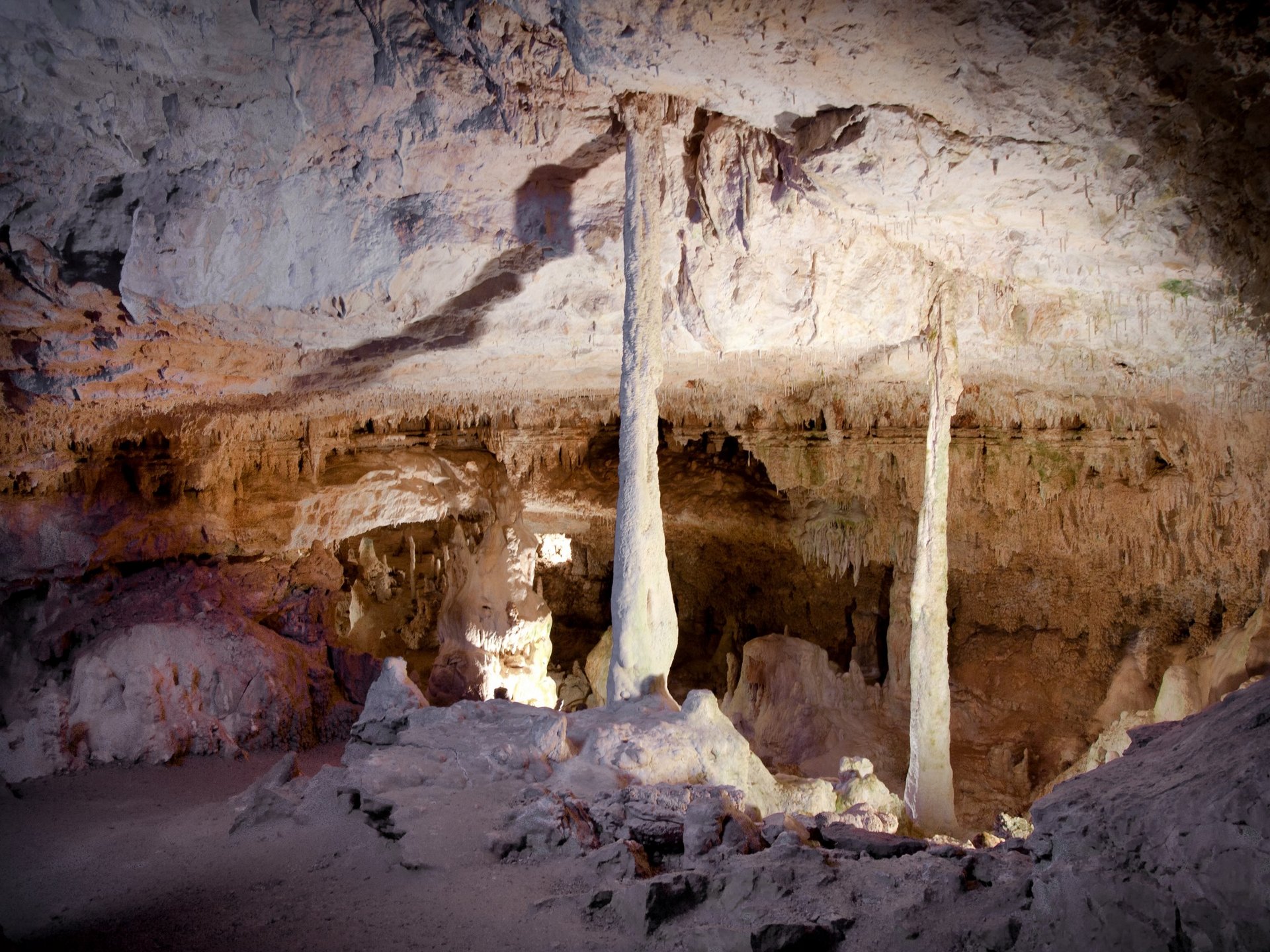 Culture & Attractions Around Regensburg Large limestone cave with illuminated stalagmites and stalactites