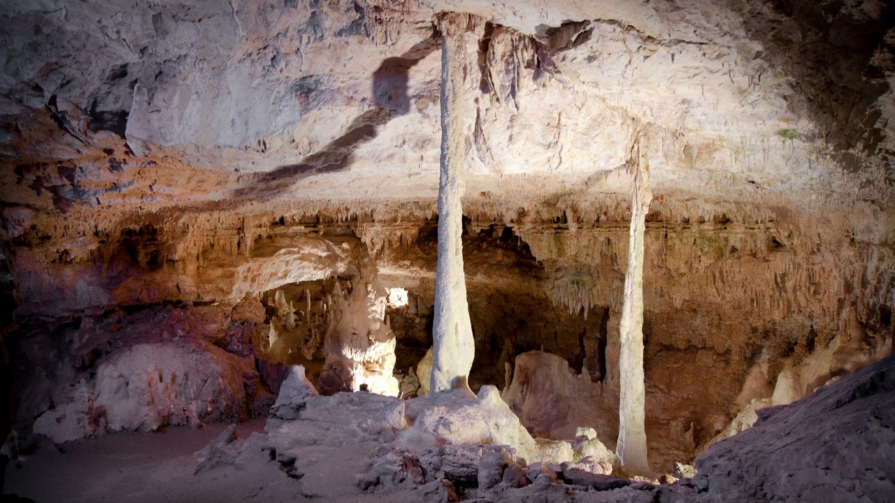 The King Otto stalactite cave Large limestone cave with illuminated stalagmites and stalactites